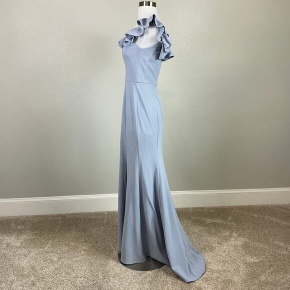 XSCAPE Off the Shoulder Ruffled A-Line Evening Gown Sky Blue Size 4 Dress - Picture 5 of 12